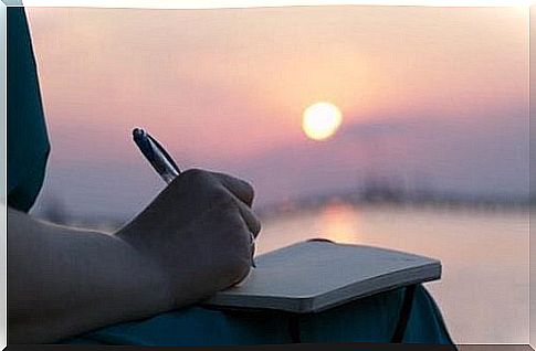 Writing at sunset