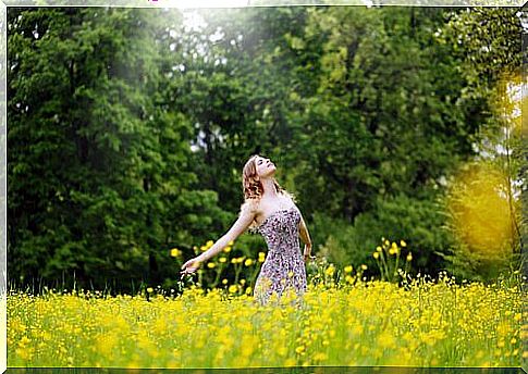 Woman in flower field