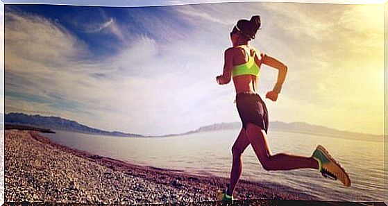 Woman running on the beach