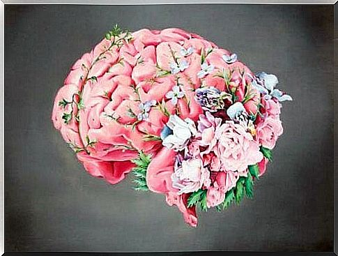 Brains overgrown with flowers