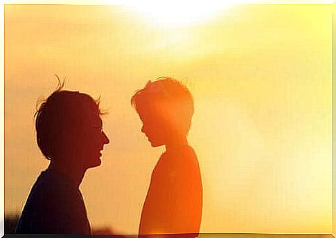 The silhouette of a father with his son