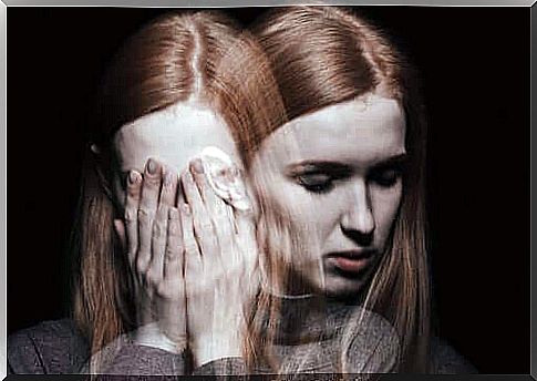 A double-exposure image of a woman