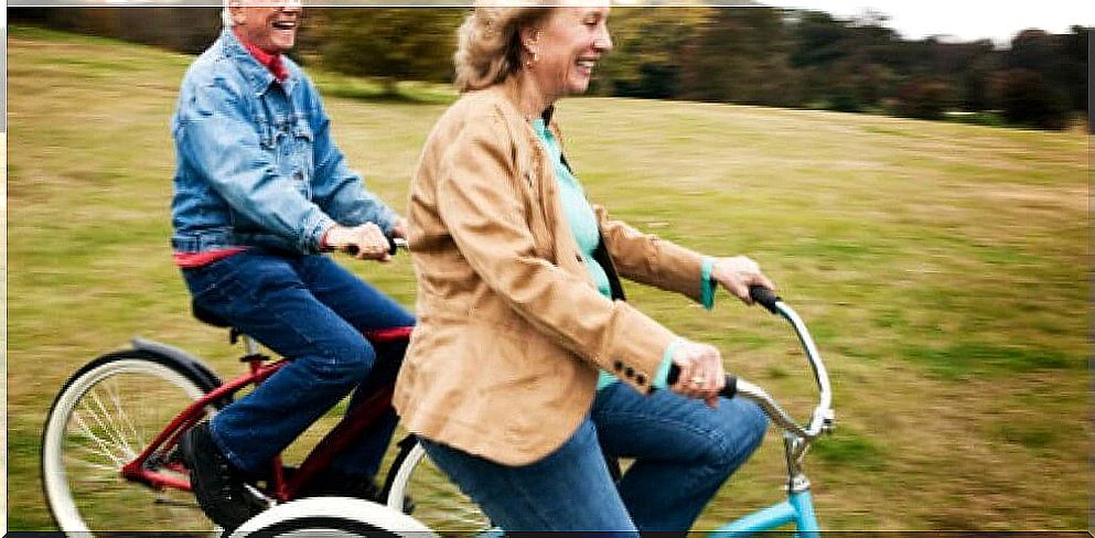 Man and woman on a bicycle